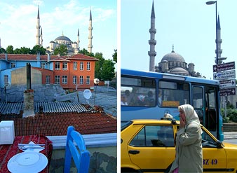 A la izquierda la mezquita azul. A la derecha la Yeni Camii